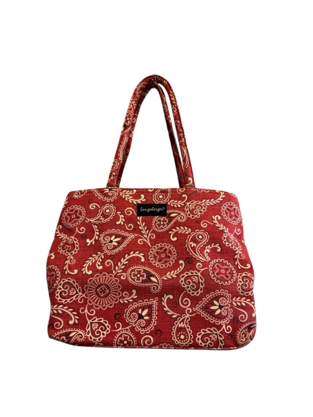 Longaberger Vintage Red Paisley Bandana Print Tote with Insert
